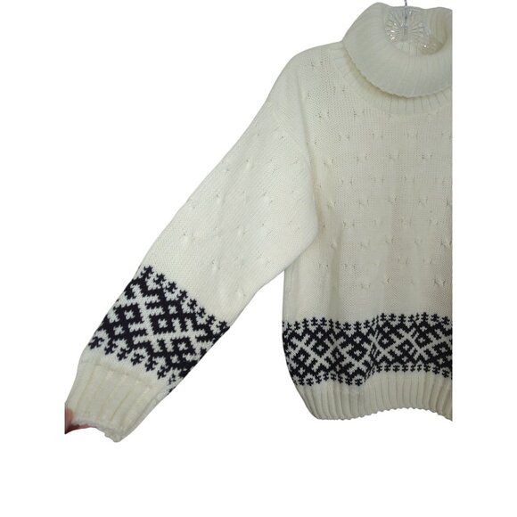 Vintage JOLIE‎ Nordic Sweater With Turtleneck & Black Geometric Pattern sz M / L - Picture 4 of 16